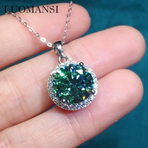 Luomansi Real 11MM 5CT Green Moissanite Necklace Passed Diamond Test 100%-S925 Sterling Silver Womens Jewelry Party