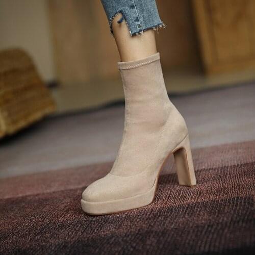 Winter for woman new fashion sexy consice apricot new boots Block heels suede Ankle boots Chunky heels