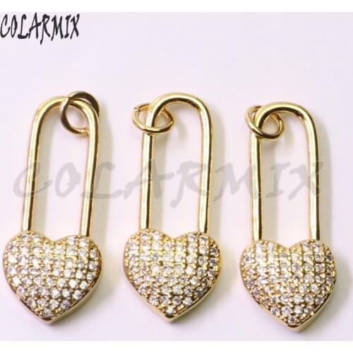 10pcs Hear Lock charm necklace New design crystal jewelrygift zircon heart necklac trendy jewelry necklace for girls 50861