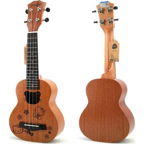 21'' Ukelele Mahogany Cartoon Carving Pattern Musical Gifts Instrument 4-String Hawaiian Mini Guitar