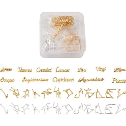 6 sets/box Constellation Star Alloy Cabochons Zodiac UV Resin Filling Materilal for Jewelry Making DIY Accessories