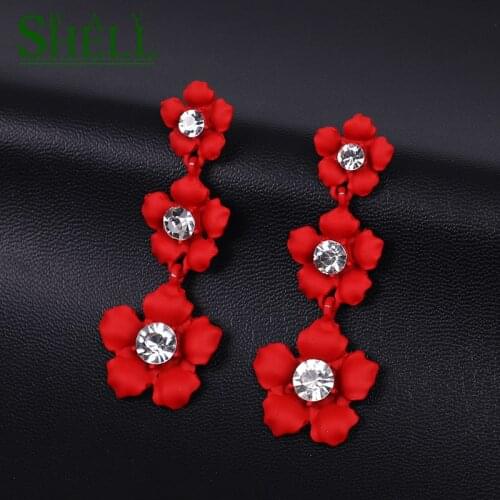 BOSI flower metal Drop Earrings For Women long Earring Bohemia Fashion Geometric stone red simple Earring gift wedding Jewelry