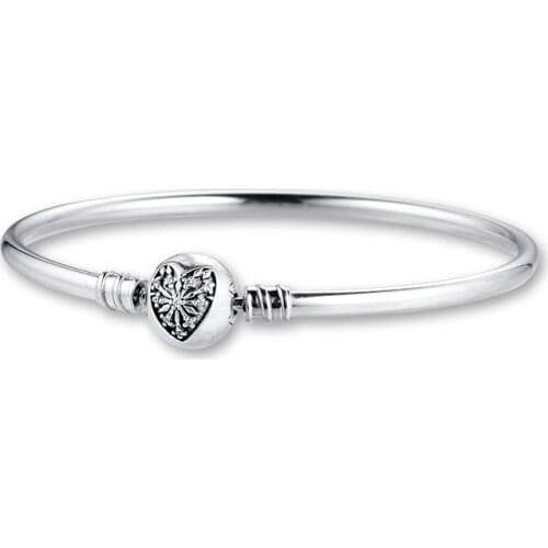 Moment Bangle Argent 925 Sterling Silver Heart of Winter Clasp Bangles for Women Fine Jewelry Gift Bracelet femme