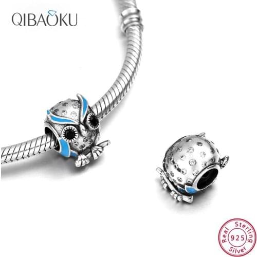 S925 Sterling Silver Beads Charm Silver 925 Cute Owl Animal Charm Beads Pendant Bracelet DIY Jewelry Making