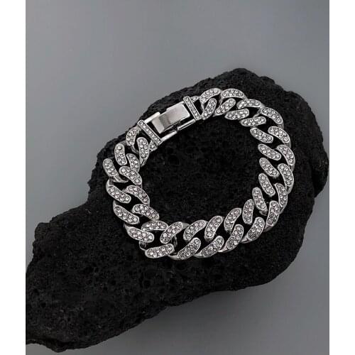 High Quality Women Mens CuBan Bracelet Rhinestone Jewelry Classic Chain Link Bracelet For Male Fine Jewelry