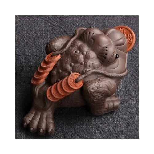 Purple sand tea pet,Yixing purple clay toad, felicitous wish of making money, tea toy, tea set, on sale