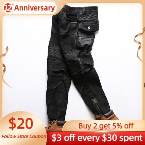 2021 Black American Motorcycle Style Genuine Leather Trousers Men Plus Size 4XL Real Natural Sheepskin Slim Fit Autumn Pants