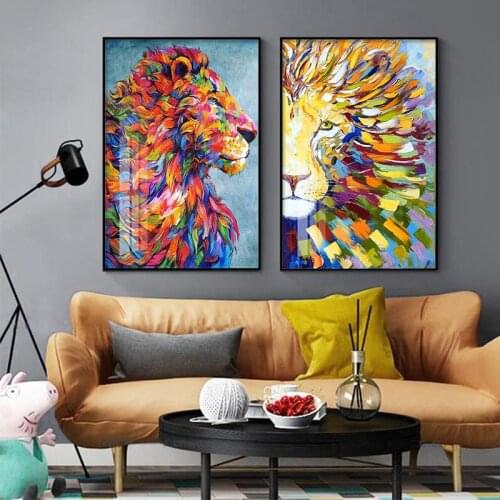 Modern Style Color Lion Art Wall Mural Poster Living Room Home Furnishing Wall Decoration Canvas Painting Cuadros Decorativos