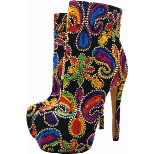 FGHGF NEW Shoes, ladys ankle boots, high-heeled boots, multi-colour knitted material, 16cm high-heeled bare boots