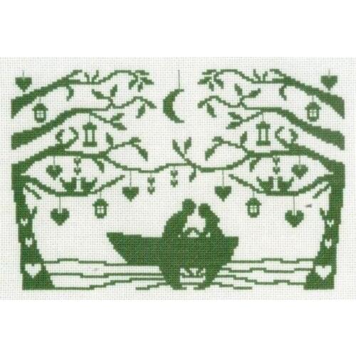 Customized Embroidery Couple in a Boat Funny Small Cross Stitch Patterns with 100% Cotton Flosses & Free Shipping for Wall Decor