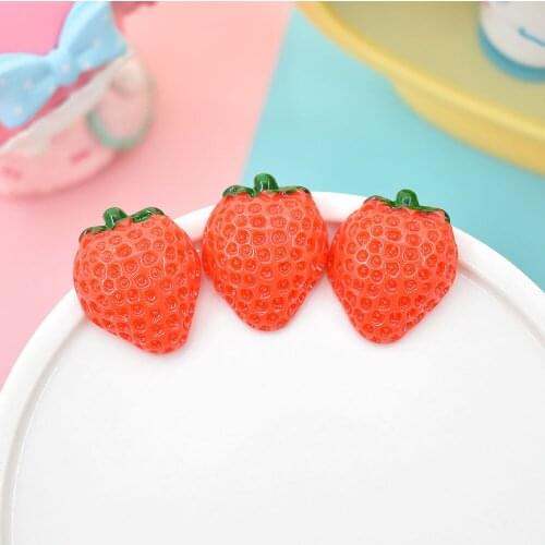 30Pcs Kawaii Flatback Strawberry Resin Cabochon Fake Fruit Fit Phone Case Decoration DIY Hair Bows Accessories Scrapbooking