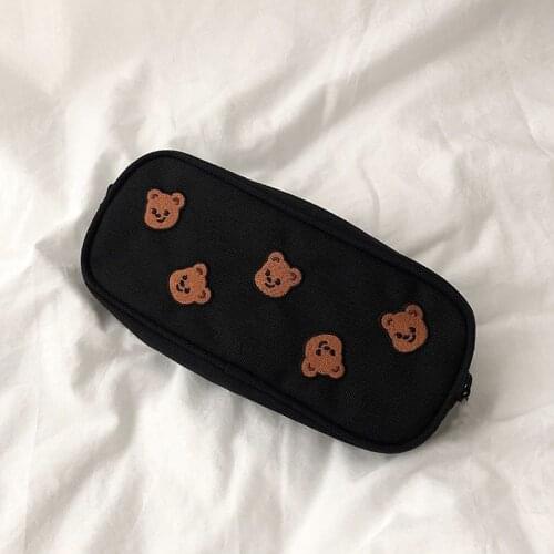 Kawaii Cartoon Bear Embroidery Pencil Bag Student Large Capacity Handbag Cosmetic Storage Bag Korean Stationery School Supplies