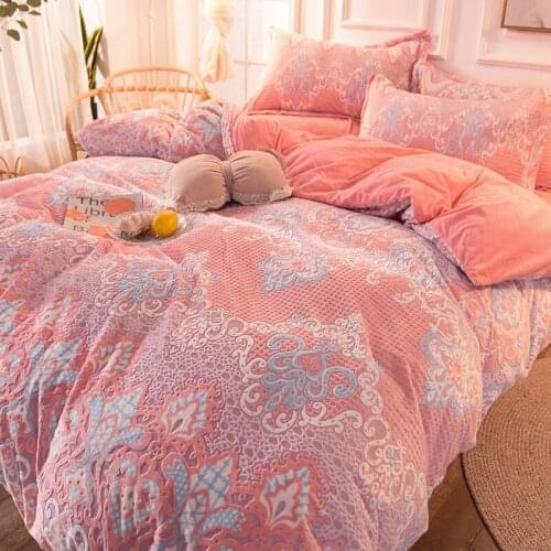 Coral Fleece 3/4PCS for Winter Thicken Bed Sheet Set 5D Carved Velvet Four Suit Double Side Warm Comfort Bedding Set for Bedroom