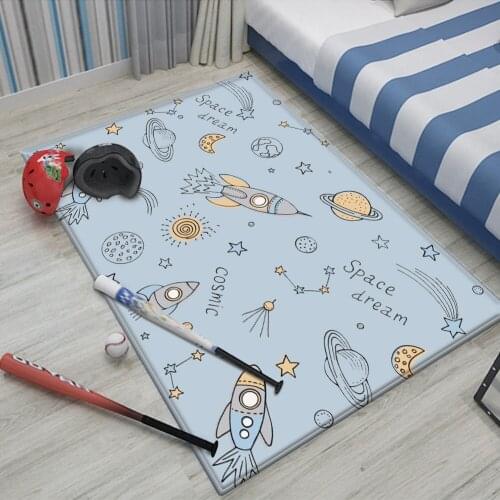 Hot Sale Interest Rocket Space Pattern Children Flannel Carpet Baby Hand Print Rug Baby Play Mat Rectangular Children Carpet