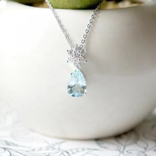 CoLife Jewelry Sterling Silver Gemstone Pendant for Party 4mm*6mm Natural Aquamarine Pendant 925 Silver Aquamarine Jewelry