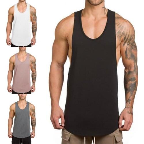 Men Tank Top Sleeveless Bodybuilding Sport Fitness Workout Vest Breathable Cotton Blend Shirt Gym Wear Training Clothing Shirts