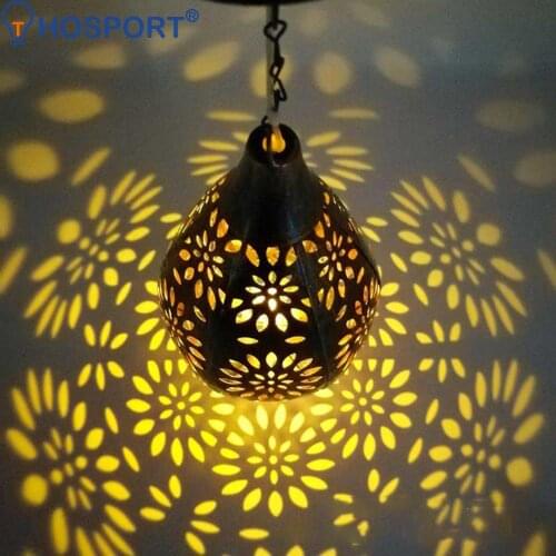 Metal Water Drop Solar Hollow Projection Lamp Outdoor Garden Hanging Light Waterproof Gourtyard Patio Tree Lantern