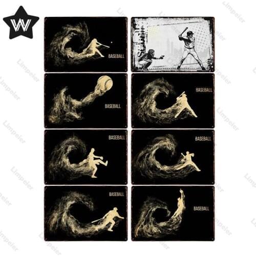 Baseball Metal Tin Sign Vintage Wall Stickers Shabby Retro Style Metal Poster Metal Plaque for Gym Room Man Cave Club Decoration