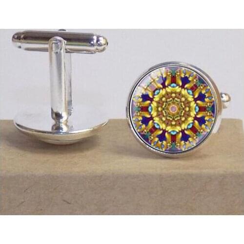 Fashion vintage Om Cuffink India Yoga Jewelry Buddhism Zen Meditation Mandala Cuffink Art Photo Glass Cabochon Cuffinks