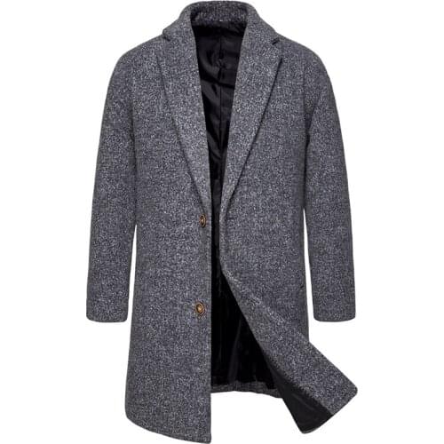 New British Style Mens Woolen Coat Solid Color Long Trench Coat Casual Wool Jacket Male Overcoat Grey/Brown/Wine Red