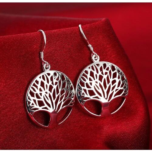 New 925 Sterling Silver Earrings for Women high quality Jewelry Hollow Carved Round tree Earrings Christmas Gifts