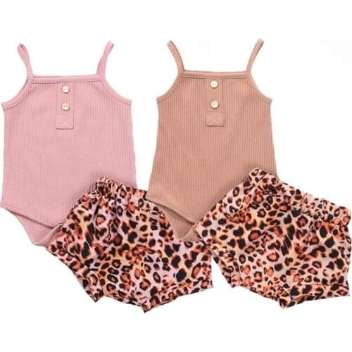 2020 Newborn Baby Girls Autumn Clothing Sets Solid Sleeveless Ribbed Knit Tank Top+Elastic Lepoard Bowknot PP Shorts 0-24M