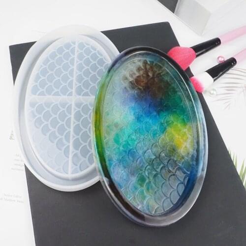 Oval Tray Silicone Mold DIY Crystal Epoxy Resin Fish Scale Coaster Mold Resin Casting Molds Handmade Jewelry Storage Box Tray