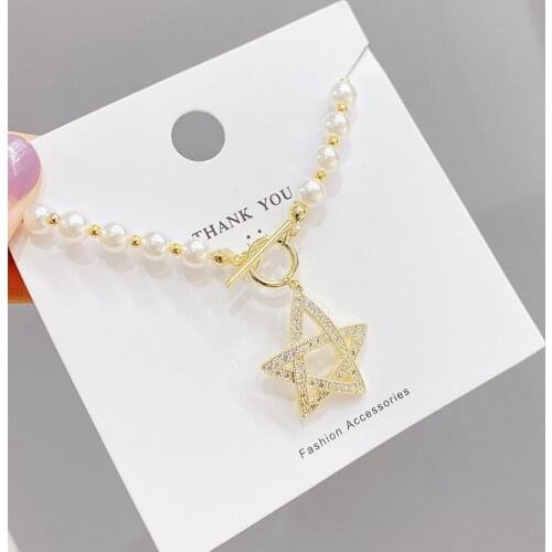 Natural Pearl Necklace Special-Shaped Pearl Vintage Court Style Elegant Five-Pointed Star Clavicle Chain Pendant Female Jewelry