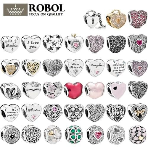 PBD ZZ 33 Original 925 Sterling Silver New Charm Beads Original Carved fine Jewelry Heart-Shaped Charm With Original inscription