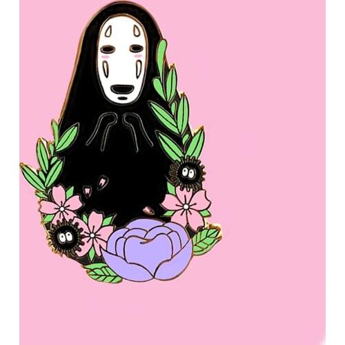 Movie Spirited Aways No Face Man and Cute Susuwatari Soot Sprite Hard Enamel Pin Anime Fan Art Collectible Medal Brooch Gift