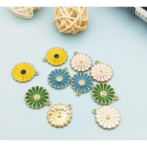 10pcs Drop Oil Daisy Flower Charms Pendants Alloy Enamel Pendants Flowers Dangle Fit DIY Earrings Hair Jewelry Accessory FX215