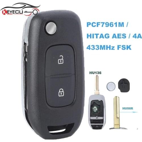 KEYECU FSK 433MHz PCF7961M 4A Chip Flip Remote Key 2 Button Fob for Renault Dacia Logan 2 Logan II 2018 2019 2020