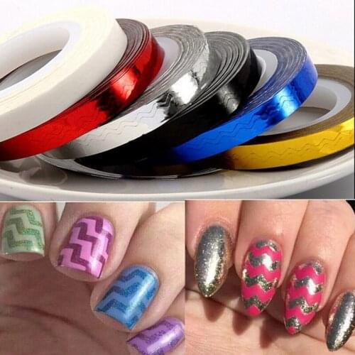 10Pcs/Lot Self-adhesive Nail Rolls Waves Striping Tape Line Nail Art Tips Decor Sticker Decal X Silver/Gold/black/white/blue/red