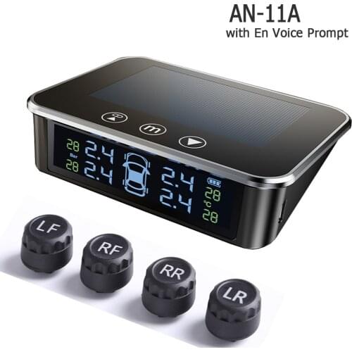 Solar Tpms Car Tire Pressure Alarm Monitor System Real-Time Display Attached To Windshield or Dashboard Wireless with 4 Sensors