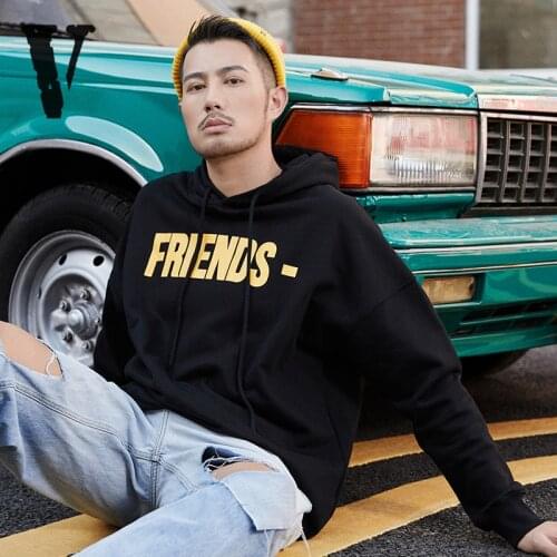 Hot Vlone Sweatshirts Mens Hoodies Long Sleeve FRIENDS Yellow Big V Hem Destruction Loose Women