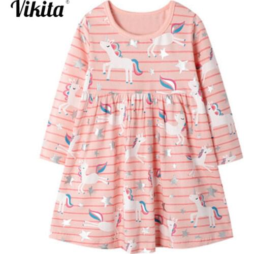 VIKITA Girls Dress Long Sleeve with Animal Applique Autumn Winter Toddlers Unicorn Dresses for Girls Kids Children Vestidos