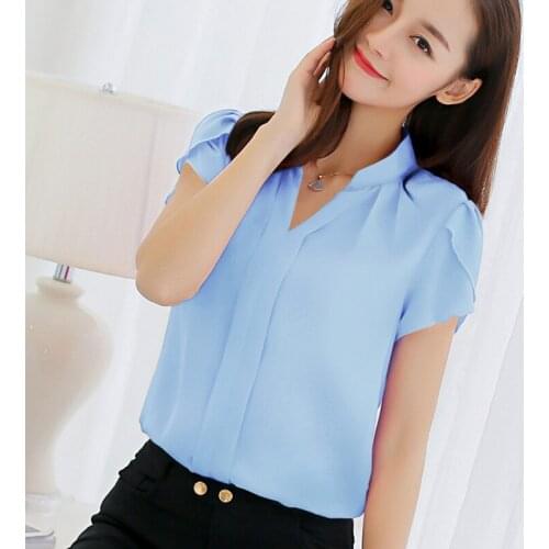 Women Short Sleeves Chiffon Blouse Shirts Elegant Ladies Formal Office Blouse Shirt For Female Women Clothing Plus Size XXXL