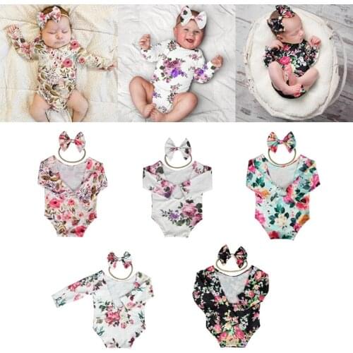 1 Set Newborn Photography Props Baby Floral Hollow Open Back Romper Headband Set Infants Photo Shooting Outfits Clothes