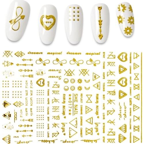 1pcs black and white gold 3D nail sticker decals cool geometric design nail art decoration DIY nail art design