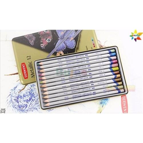 12 color Non-toxic Professional Metallic Color Pencils Coloured Drawing Pencil Set Art Supply for derwent Metallic flash color