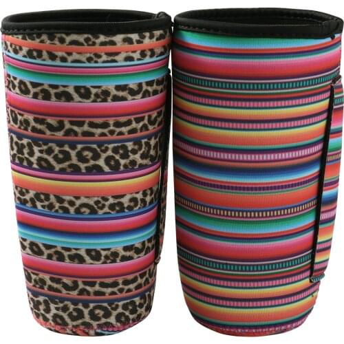 2Pcs Chic Pattern Iced Coffee Cup Sleeve Reusable Soft Insulated Sleeves Cup Cover Holder With Strap Handle For 30OZ Coffee Cup