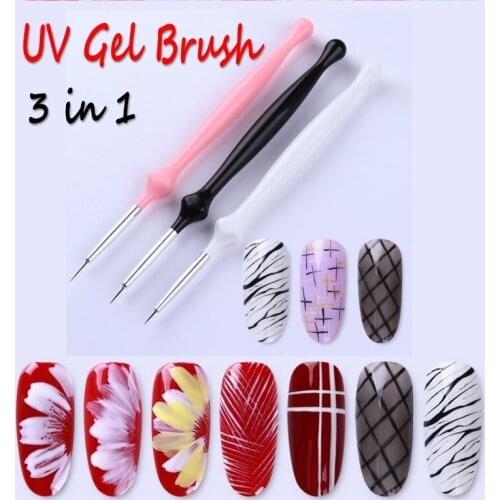 3pcs Nail Art Brush Pen Rhinestone Acrylic Handle Gradient UV Gel Drawing Striping Liner Brushes Nail Painting Pen Manicure Tool