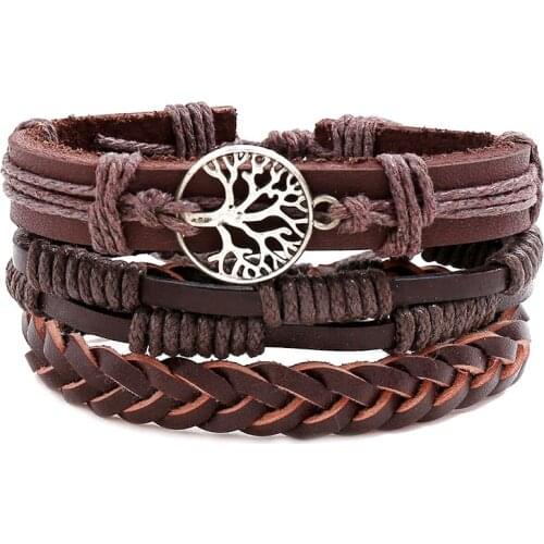 3 PCs/set Hand-woven Ethnic Style Bracelet Women Vintage Tree of Life Fashion Wrist Jewelry Men Leather Beading Bracelets