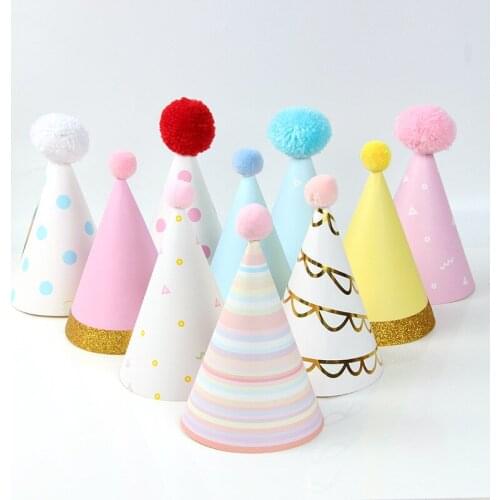 50pcs Happy Birthday Party Paper Hat Dot DIY Cute Handmade Colorful Cap Wedding Boy Girl Adult Gifts Supplie Christmas Halloween