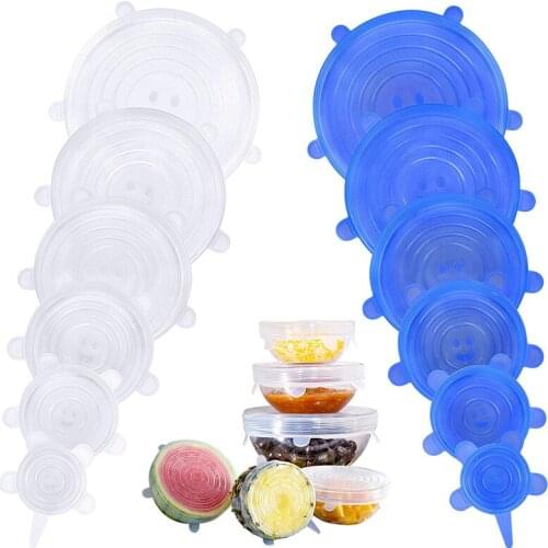 6/4Pcs Food Silicone Cover Cap Universal Food Wrap Bowl Pot Cover Silicone Stretch Lid Cooking Cookware Tool Microwave Pan Cover