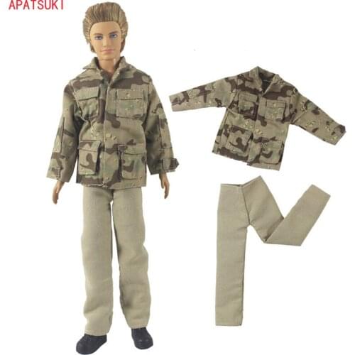 Army Soldier Cosplay 1/6 Doll Clothes For Ken Boy Doll Coat & Trousers Pants For Barbie Boyfriend Ken Prince Male Boy Dolls Toys