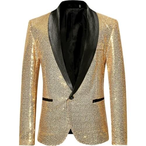 Sequin Personality Male Singer Dress Performance Gold Suit Jacket Host Nightclub DJ Clothing Studio Suit Male Coat