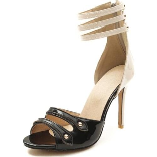 Big Size 9 10 11 12 high heels sandals women shoes woman summer ladies Colour-matched lapped sandals with thin heels