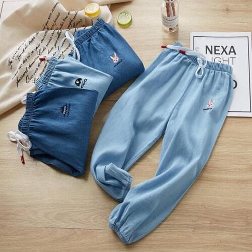27kids Autumn Girls Jeans Middle Waist Spring Trousers Cotton Fabrice Breathable For PE Class Children Pants For 3-11 Year
