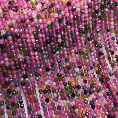 Tourmaline candy color roun faceted 3mm for DIY jewelry making 14inch loose beads FPPJ wholesale beads nature gemstone